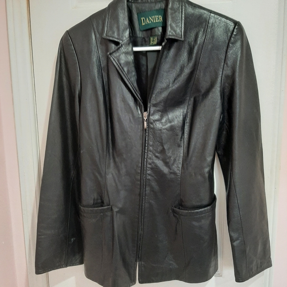 Danier Black Leather Jacket with Front Zip